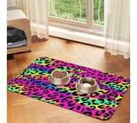 Abstract Neon Bright Geometric Pattern,Waterproof Pet Feeding Mat,PU Leather Placemats for Cat Dog Water Bowl,Food Mats,30x45cm