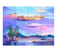 Abstract Sunset on Meadow XL Giant Panel Poster (8 Sections) Abstrait Le coucher du soleil Affiche