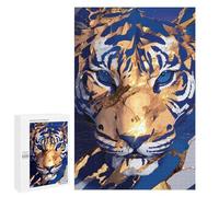 Abstract Tiger Portrait in Blue and Gold : Projet Puzzle du W nd, 1000 PCS Puzzle De Table pour Adultes, pour Un Loisir Créatif en Intérieur