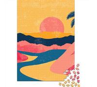Abstract Tropical Oasis with Palm Tree Minimalist Art Illustration Nouvel A