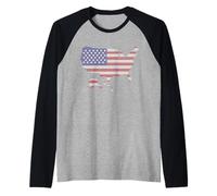 Abstract United States of America Graphic Map with USA Flag Manche Raglan