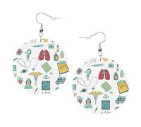 Abstraction Biologie Chimie 4 Boucles d'oreilles rondes en cuir Accessoires quotidiens Travail au travail Mode femme, taille unique, Simili cuir