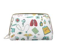 Abstraction Biologie Chimie 4 Trousse de maquillage en cuir avec fermeture éclair Trousse à crayons Boîte de papeterie Trousse de toilette, blanc, Taille unique