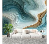 Abstraction de Texture D'Onde GéOméTrique Papier Peint Photo Intissé Poster Murale Papier Peint 350x256 cm Vert Fresque Murale Anti-poussière, Idéal pour Rénovation ou Décoration Personnalisée