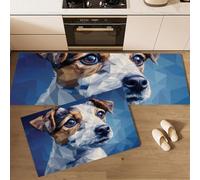 Abstraction Géométrique Tapis de Cuisine 2 pièces, Adorable Portrait Jack Russell Terrier Tapis de Cuisine antidérapant, Bleu Marine Foncé Absorbant pour Couloir, Salle à Manger - 50x80+50x120cm