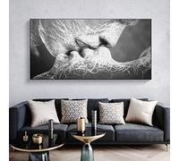 Abstrait Amour Baiser Toile Peinture Noir Blanc Mur Art Affiches et Gravures Mur Photos pour Salon Décor À La Maison 70x120cm(26x47in) Sans Cadre