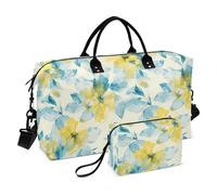 Abstrait Aquarelle Fleur Jaune Citron Bleu Clair Décoratif Weekender Sac de Nuit Gym Sac Fourre-tout avec Trousse de Toilette pour Sports 2 Pcs Set Bolsos Para