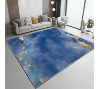 Abstrait Aquarelle Lignes Imprimé, Bleu Or Doux À Poils Courts Tapis Antidérapant pour Chambre Cuisine Salle De Bains Hôtel Restaurant Tapis - Nettoyage Facile 80 x 150 cm