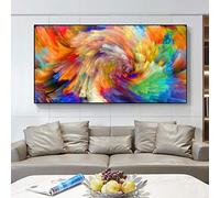 Abstrait avec cadre doré Art mural arc-en-ciel couleur Splash peintures à l'huile sur toile affiches murales et impression grand tableau 76x183cm(30x72in) avec cadre