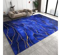 Abstrait Bleu Tapis de Salon, Rayure d'or Tapis de Grande, Tapis de AntidéRapant, Tapis Rectangulaire pour Salon, Chambre, Couloir, EntréE, Cuisine, Salle à Manger, 60 x 90cm
