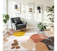 Abstrait Blocs De Couleur Lignes Feuilles Lavable Poil Ras Tapis de Salon Multicolore, Bohème Minimaliste Antidérapante Doux Flanelle Bureau Chambre de la Tapis, 80 x 150 cm