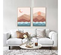 Abstrait Boho Paysage Photos Lune Soleil Affiche Et Imprimé Vintage Mur Art Nordique Forêt Toile Peinture Pour Chambre Décor 50 x 70 cmx2 Sans cadre