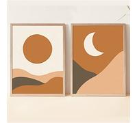 Abstrait Boho Paysage Tableaux Lune Soleil Affiches Et Gravures Vintage Murale Art Nordique Montagne Toile tableau Peinture Pour Chambre Decoration 50x70cmx2 Sans Cadre