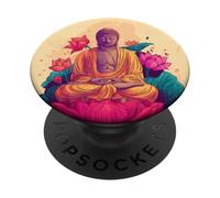 Abstrait Bouddha Fleur de Lotus Minimaliste Bouddhisme Bouddhiste PopSockets PopGrip Adhésif