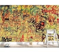 Abstrait Coloré Graffiti Créatif Art Papier Peint 3D Installation Facile Intissé Tapisserie Bureau Salon Canapé Chambre Décoration Murale-150cm×105cm