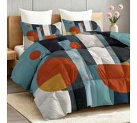 Abstrait Couette sans Housse Lavable Été 200x200 cm, Couette Imprimée Bloc De Couleur Géométrique Contemporain Légère Respirante Douce Couverture Rafraichissante d'Été pour, Bleu Orange