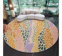 Abstrait Couleur Tapis Rond pour Salon - Lavable en Machine - Motif Fleurs Imprimé Léopard Tapis Antidérapant Doux, 100 cm pour Chambre à Coucher Salle d'étude Table Circulaire