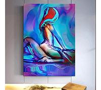 Abstrait Couple Chambre Mur Art Aquarelle Amour Décoratif Impressions Sur Toile Affiche Peinture pour La Décoration Intérieure Photo Murale 30x40cm (11.8x15.7in) avec Cadre