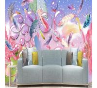 Abstrait Créatif Beau Coloré Plumes Papier Peint 3D Installation Facile Intissé Tapisserie Bureau Salon Canapé Chambre Décoration Murale-350cm×256cm
