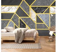 Abstrait Doré Lignes Géométrique Effet Marbré Papier Peint 3D Installation Facile Intissé Tapisserie Bureau Salon Canapé Chambre Décoration Murale-350cm×256cm