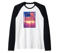 Abstrait Drapeau américain Paysage Urbain Manche Raglan