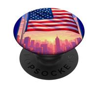Abstrait Drapeau américain Paysage Urbain PopSockets PopGrip Adhésif