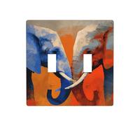Abstrait Éléphants Bleu et Orange Double Gang Toggle Plaque Murale Interrupteur Décor Taille Standard - 11,4 x 11,4 cm