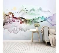 Abstrait Encre De Chine Multicolore Oiseaux En Vol Lever Du Soleil Papier Peint 3d Moderne Soie Texturée Haut De Gamme IdéAl Pour Le Salon Et La Chambre à Coucher-150cm×105cm