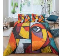 Abstrait Face Art Ensemble De Literie 3D Effet Microfibre 3 Pièces Hypoallergique Cubist Portrait Style Housse de Couette avec Taie d'oreiller Ultra Douce for Chambre Adulte Single（135x200cm）