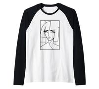 Abstrait Face Line Art Minimaliste Portrait Noir et Blanc Manche Raglan