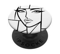 Abstrait Face Line Art Minimaliste Portrait Noir et Blanc PopSockets PopGrip Adhésif