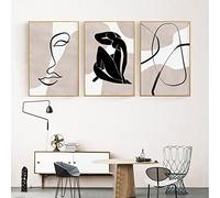 Abstrait femme rétro affiche milieu du siècle ligne Murale Art couleur neutre Toile tableau peinture moderne Murale Tableaux chambre Boho Decoration à la maison 50x70cmx3 sans cadre