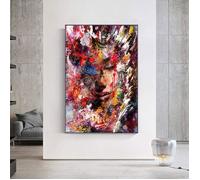Abstrait Femme Visage Graffiti Street Art Toile Peinture Affiches Imprime Wall Art Salon Décor Image 50x75cm Cadre Intérieur