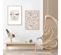 Abstrait femme visage un dessin au trait imprime feuille plantes affiche minimaliste affiche toile peinture mur Art photo décor 50x70cmx2 sans cadre