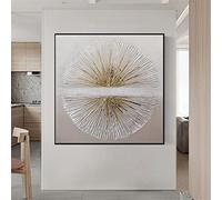 Abstrait Feuille D'or Annuel Anneau Toile Art Moderne Gris Or Peinture De Luxe Mur Photo pour Salon Décorer Tableau 80x80cm(32x32in) Avec Cadre