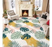 Abstrait Feuilles Tapis de Salon 120x180 cm Facile à Nettoyer Blanc | Lavable et Antidérapant à Poil Ras, Bohème Chic Plante Tapis Doux pour Chambre Filles et Garçons Salle a Mange