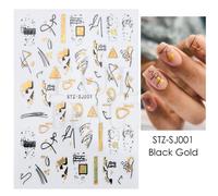 Abstrait G¿¿Om¿¿Trie Autocollants Pour Ongles 3d Laser Or Noir Feuilles Coeur Ligne Adh¿¿Sif Curseurs D¿¿Cor Holographique Decal - Type Stz-Sj001 Black Gold #B