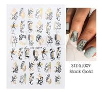 Abstrait G¿¿Om¿¿Trie Autocollants Pour Ongles 3d Laser Or Noir Feuilles Coeur Ligne Adh¿¿Sif Curseurs D¿¿Cor Holographique Decal - Type Stz-Sj009 Black Gold #B