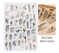 Abstrait G¿¿Om¿¿Trie Autocollants Pour Ongles 3d Laser Or Noir Feuilles Coeur Ligne Adh¿¿Sif Curseurs D¿¿Cor Holographique Decal - Type Stz-Sj004 Black Gold #B