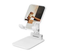 Abstrait Gavel Support de téléphone portable pliable minimaliste géométrique justice angle réglable hauteur bureau portable support de téléphone portable compatible avec tous les smartphones Blanc