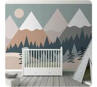Abstrait Géométrique Chaîne De Montagnes Forêt Lever Du Soleil Papier Peint 3D Installation Facile Intissé Tapisserie Bureau Salon Canapé Chambre Décoration Murale-200cm×140cm