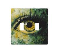 Abstrait Œil dans les tons verts et jaunes Double Gang Toggle Plaque murale Interrupteur Décor Taille standard - 11,4 x 11,4 cm