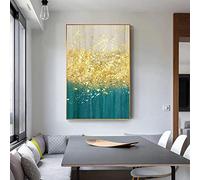 Abstrait Lumineux Or Arbre Goutte Vert Affiche Peinture Moderne Toile Art Imprimer Mur Art Photos pour Salon Tableau 60x80cm(24x32in) Avec Cadre