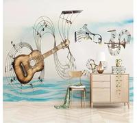 Abstrait Mer Bleue Instruments De Musique Papier Peint 3D Installation Facile Intissé Tapisserie Bureau Salon Canapé Chambre Décoration Murale-200cm×140cm