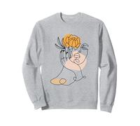 Abstrait Minimaliste Femme Visage Ligne Art Floral Fleur Sweatshirt