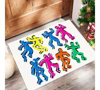 Abstrait Minimaliste Paillasson D'Entrée Discret Absorbant - 45 x 75 cm - Antidérapant - Lignes Figures Dansantes Tapis De Sol pour Entrée d'animaux Domestiques Cuisine Salle De Bain - Couleurs Néon