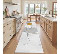 Abstrait Minimaliste Tapis Cuisine Devant Evier 50x150 cm, Tapis de Cuisine Long Feuilles Botanique Rayures Géométrique Mid Century Antidérapant et Lavable, Paillasson Entree, pour Couloir Passage