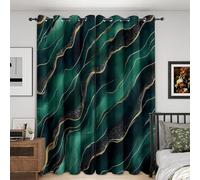 Abstrait Moderne Rideau Occultant 117X183 cm Noir et Vert Motif marbré doré Decoration Rideaux Intérieurs pour Chambre Salon,H,140x200H cm (2 Panels)