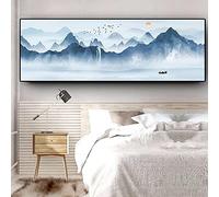 Abstrait Montagne Bateau Lac Panorama Paysage Toile Peinture Scandinave Affiches Et Gravures Mur Art Photo Salon 60x180cm Sans Cadre