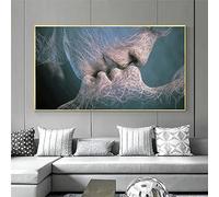 Abstrait Mur Art Toile Peinture Encadrée Affiche Noir Amour Baiser Toile Famille Peinture Encadrée Chambre Salon Décoration 62x127cm(24x50in) Avec Cadre